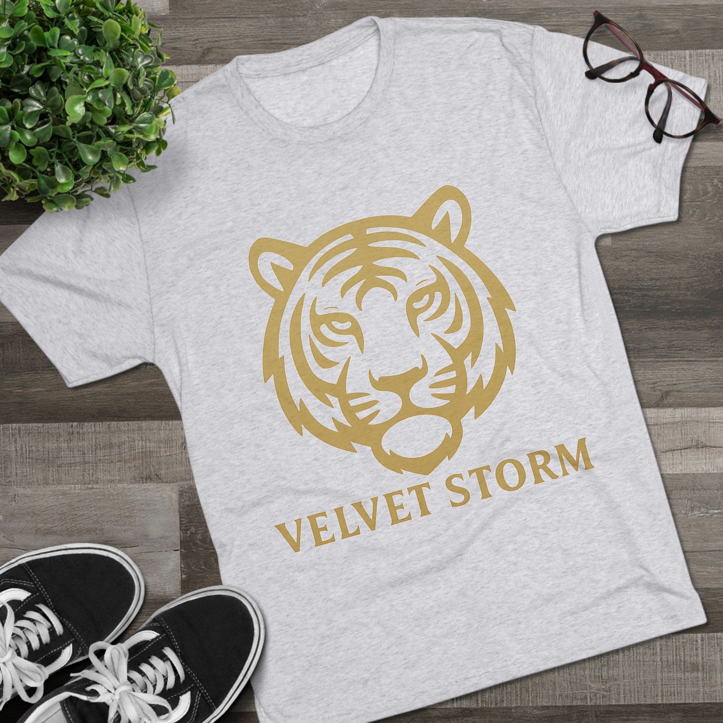 Stylish Tiger Graphic Tee, Unisex Tri-Blend Crew T-Shirt, Animal Lover Gift, Casual Wear, Trendy Apparel, Velvet Storm