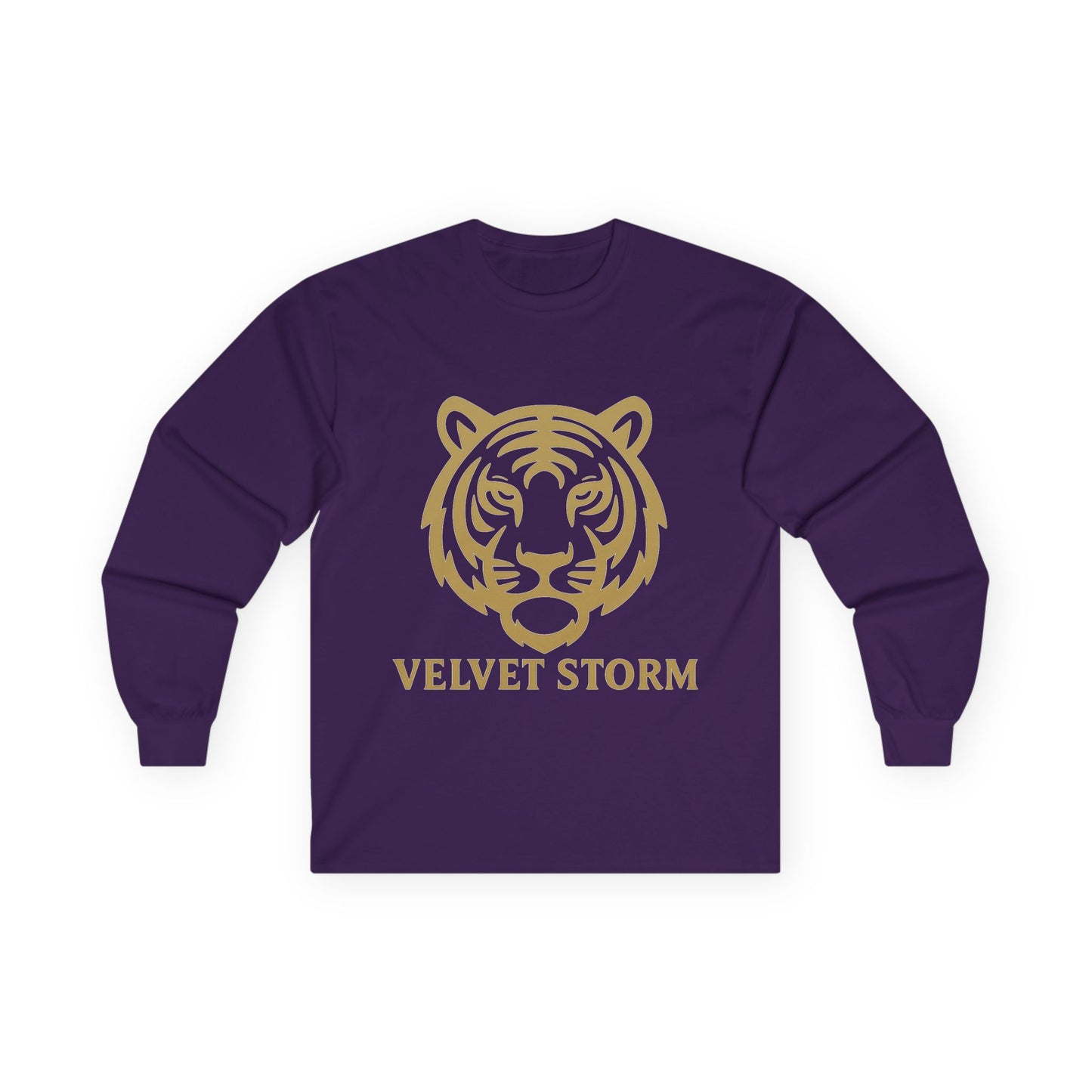 Unisex Long Sleeve Tee with Velvet Storm Tiger Design, Casual Wear, Gift for Animal Lovers, Fall Fashion, Trendy Tees