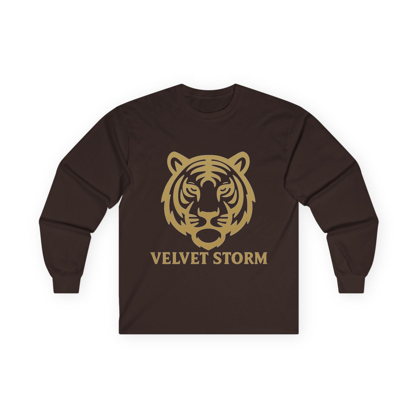 Unisex Long Sleeve Tee with Velvet Storm Tiger Design, Casual Wear, Gift for Animal Lovers, Fall Fashion, Trendy Tees