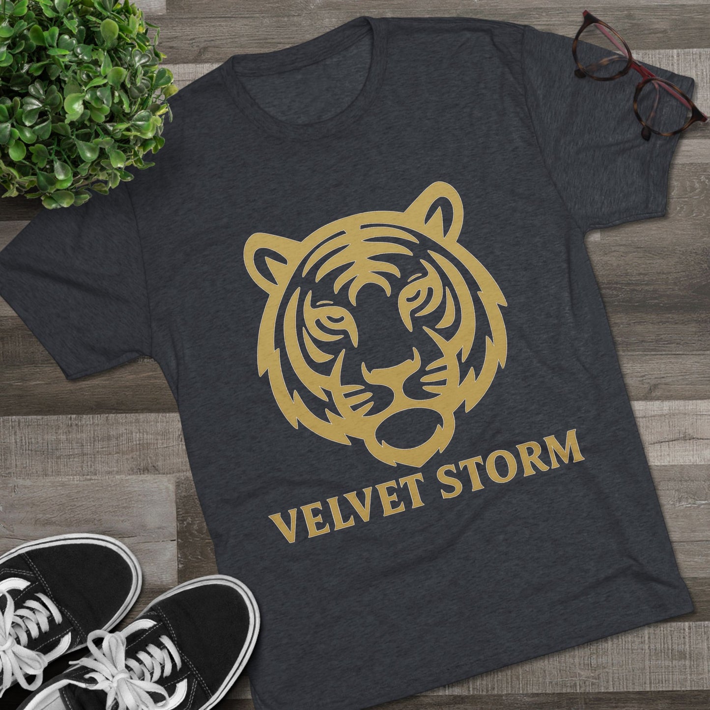 Stylish Tiger Graphic Tee, Unisex Tri-Blend Crew T-Shirt, Animal Lover Gift, Casual Wear, Trendy Apparel, Velvet Storm