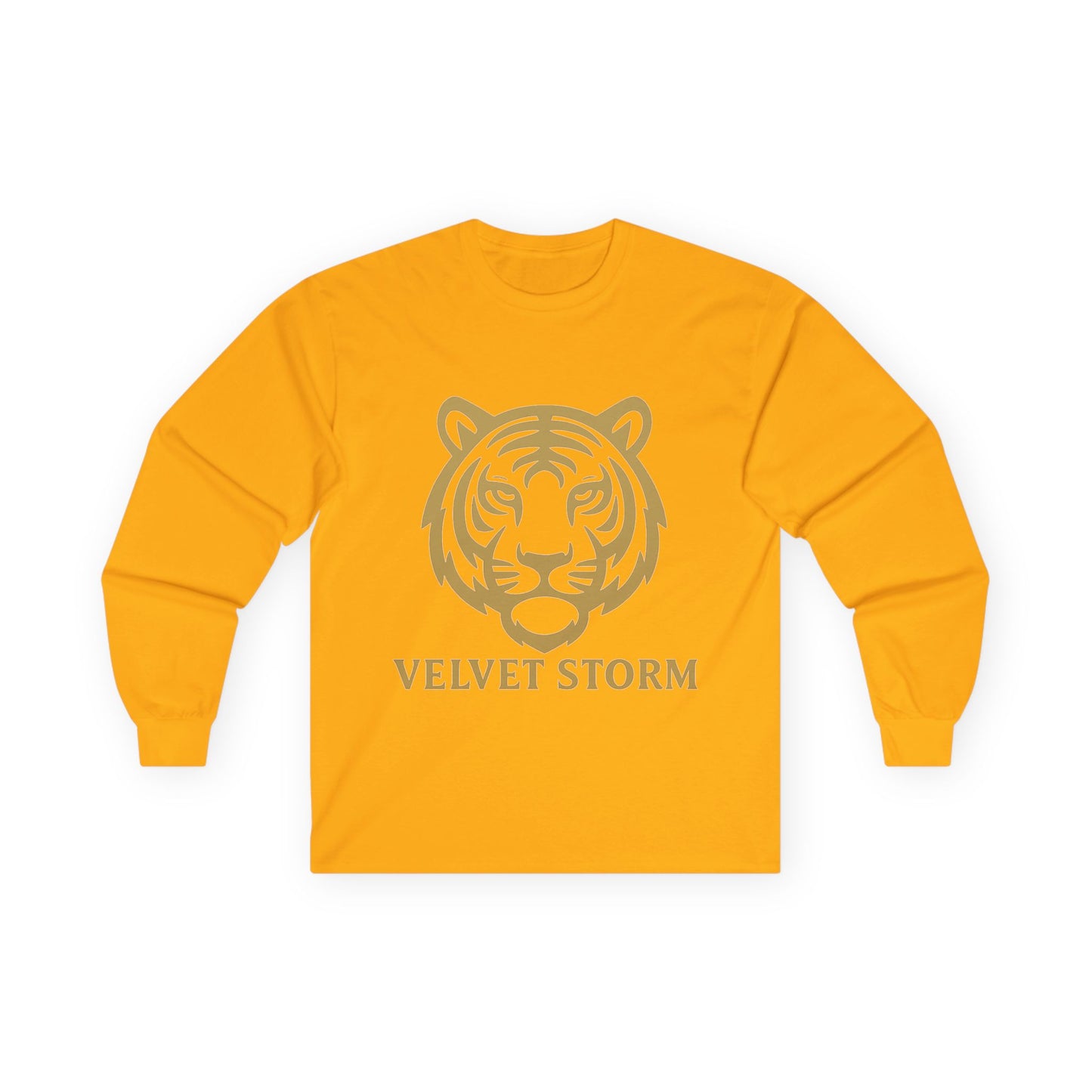 Unisex Long Sleeve Tee with Velvet Storm Tiger Design, Casual Wear, Gift for Animal Lovers, Fall Fashion, Trendy Tees