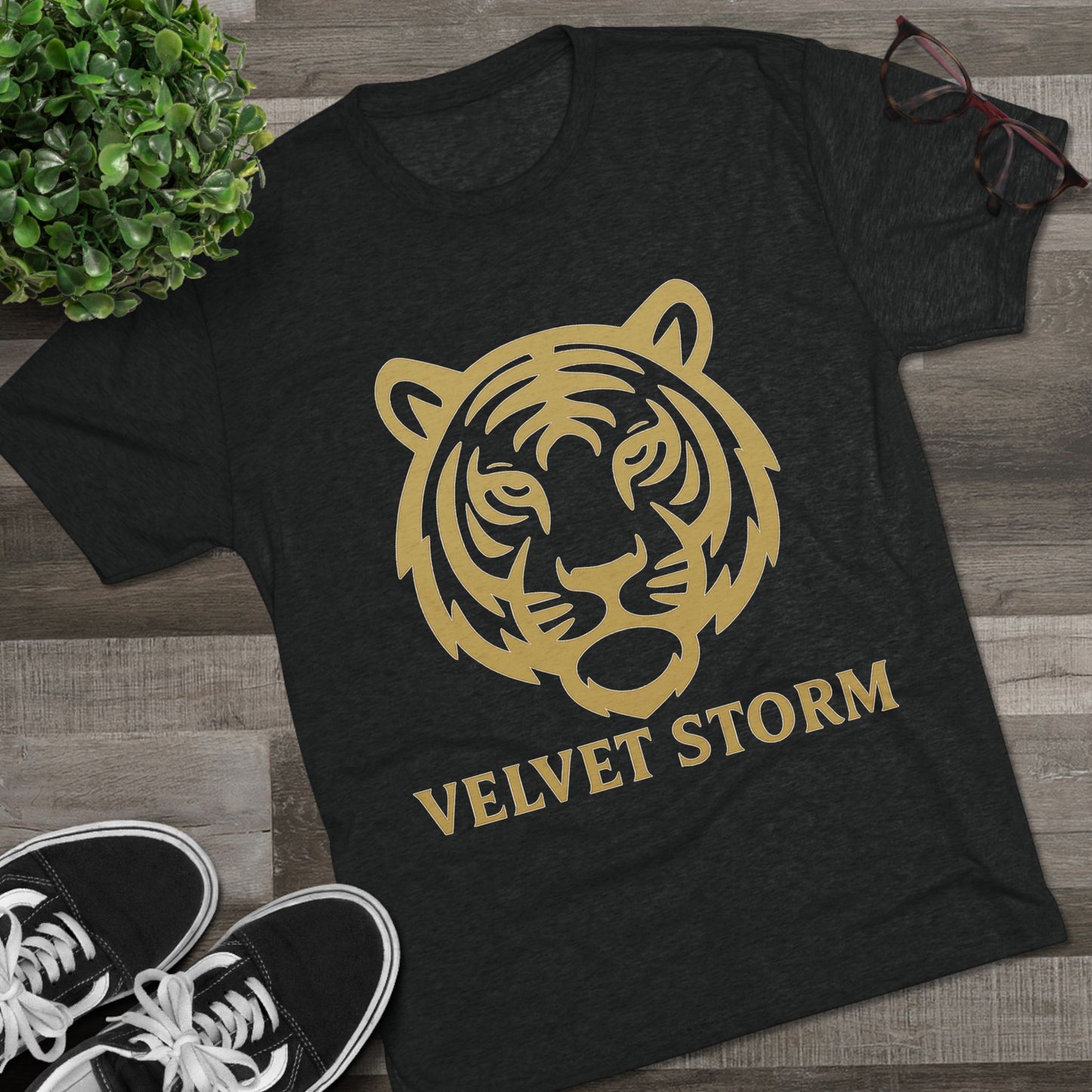 Stylish Tiger Graphic Tee, Unisex Tri-Blend Crew T-Shirt, Animal Lover Gift, Casual Wear, Trendy Apparel, Velvet Storm