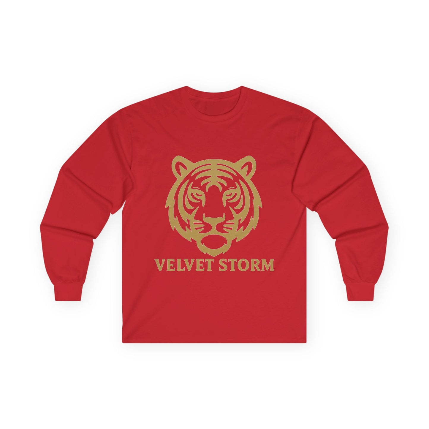 Unisex Long Sleeve Tee with Velvet Storm Tiger Design, Casual Wear, Gift for Animal Lovers, Fall Fashion, Trendy Tees