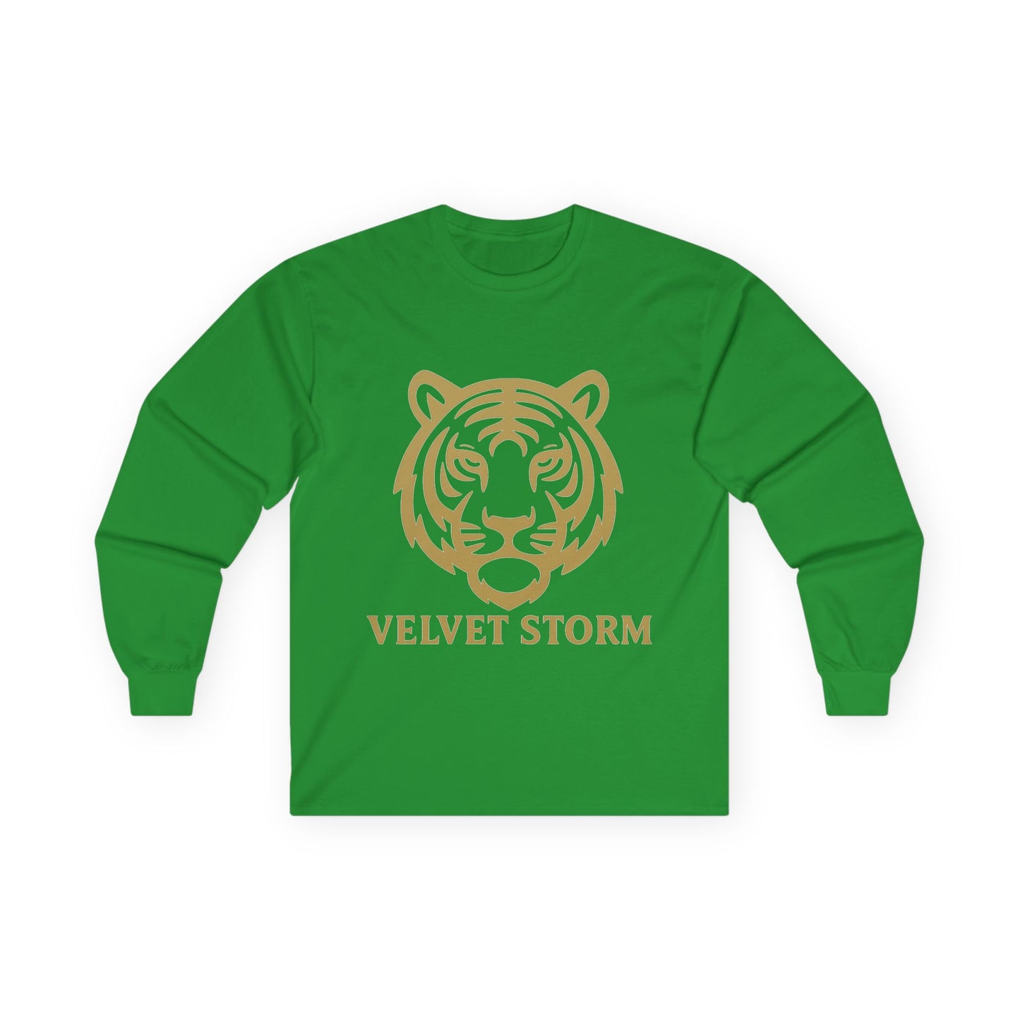 Unisex Long Sleeve Tee with Velvet Storm Tiger Design, Casual Wear, Gift for Animal Lovers, Fall Fashion, Trendy Tees