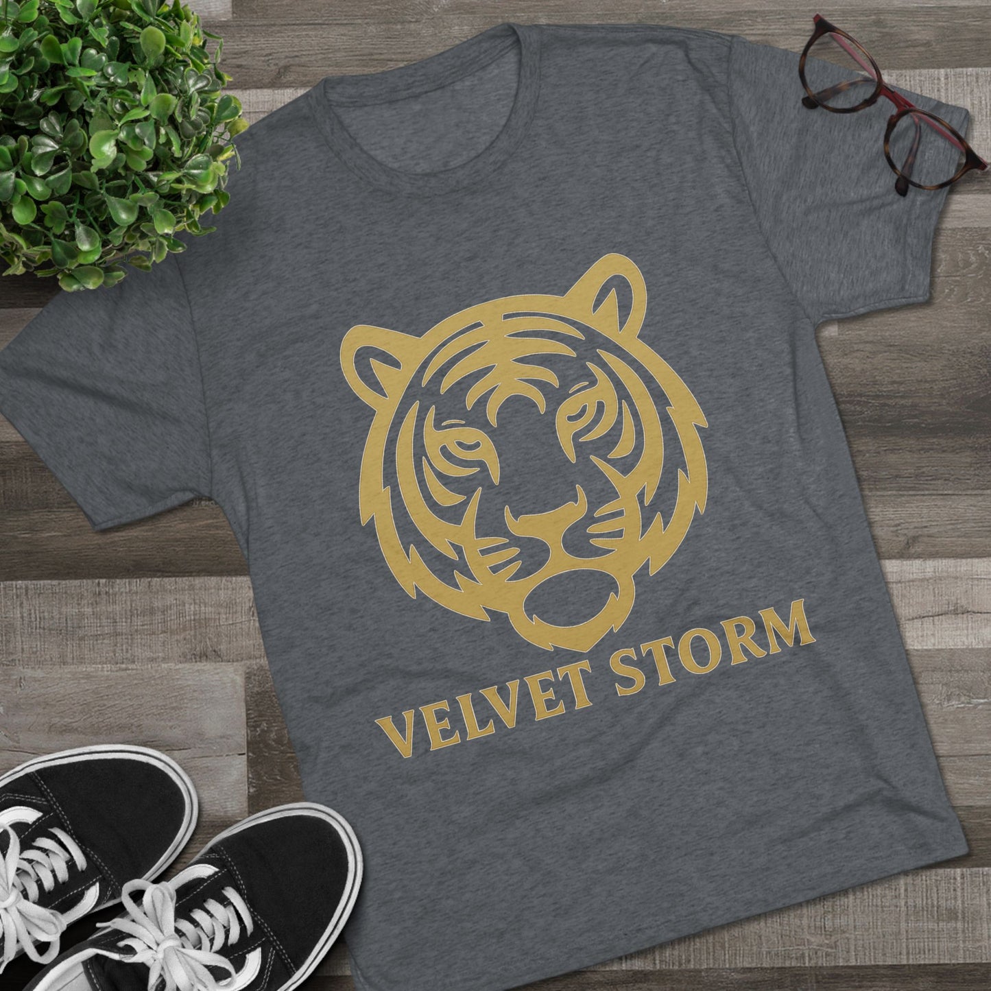 Stylish Tiger Graphic Tee, Unisex Tri-Blend Crew T-Shirt, Animal Lover Gift, Casual Wear, Trendy Apparel, Velvet Storm