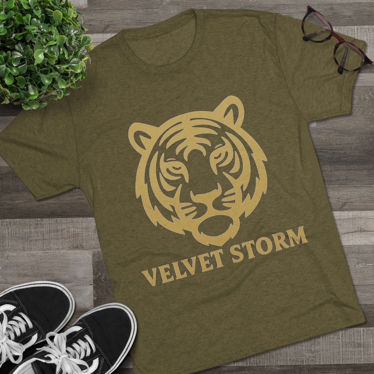 Stylish Tiger Graphic Tee, Unisex Tri-Blend Crew T-Shirt, Animal Lover Gift, Casual Wear, Trendy Apparel, Velvet Storm