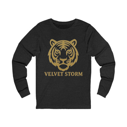 Velvet Storm Long Sleeve Tee, Unisex Fashion Top, Tiger Graphic Shirt, Casual Wear, Gift for Animal Lovers, Everyday Style
