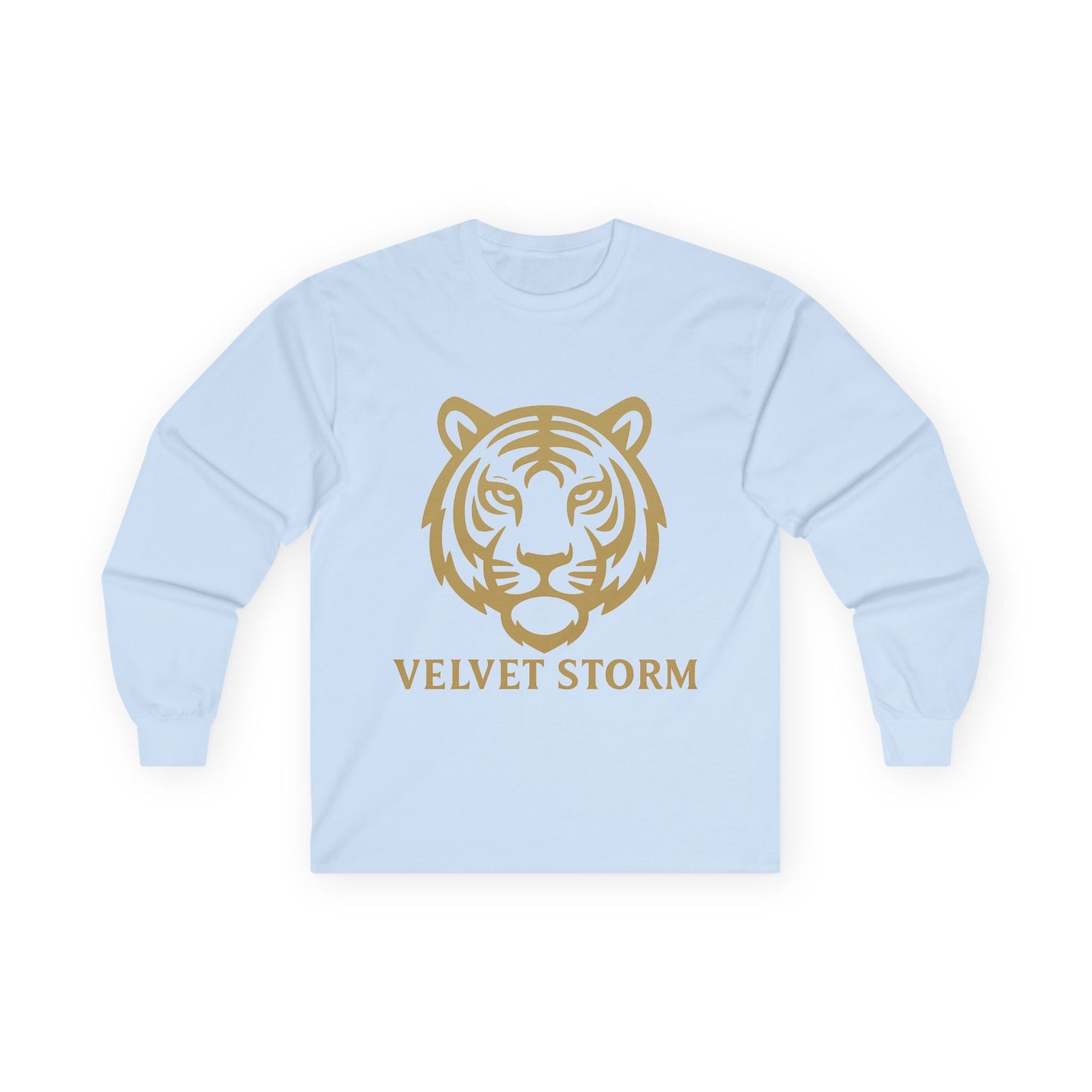Unisex Long Sleeve Tee with Velvet Storm Tiger Design, Casual Wear, Gift for Animal Lovers, Fall Fashion, Trendy Tees