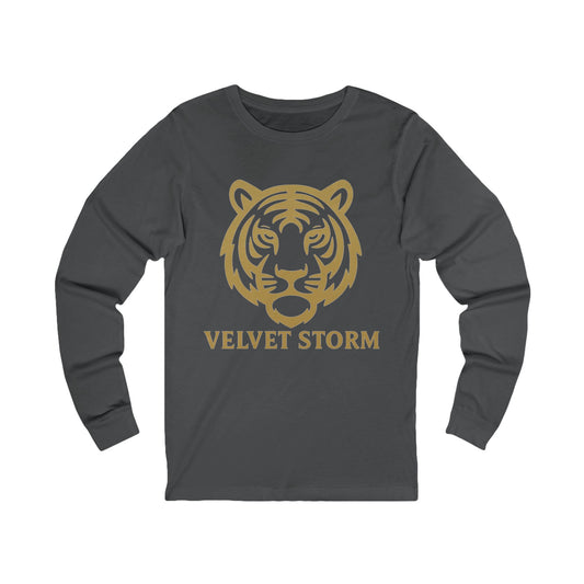 Velvet Storm Long Sleeve Tee, Unisex Fashion Top, Tiger Graphic Shirt, Casual Wear, Gift for Animal Lovers, Everyday Style