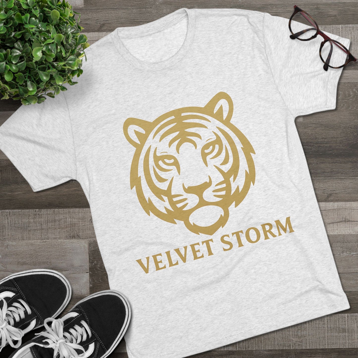 Stylish Tiger Graphic Tee, Unisex Tri-Blend Crew T-Shirt, Animal Lover Gift, Casual Wear, Trendy Apparel, Velvet Storm