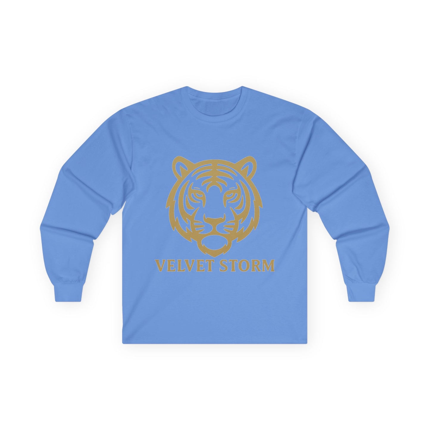 Unisex Long Sleeve Tee with Velvet Storm Tiger Design, Casual Wear, Gift for Animal Lovers, Fall Fashion, Trendy Tees