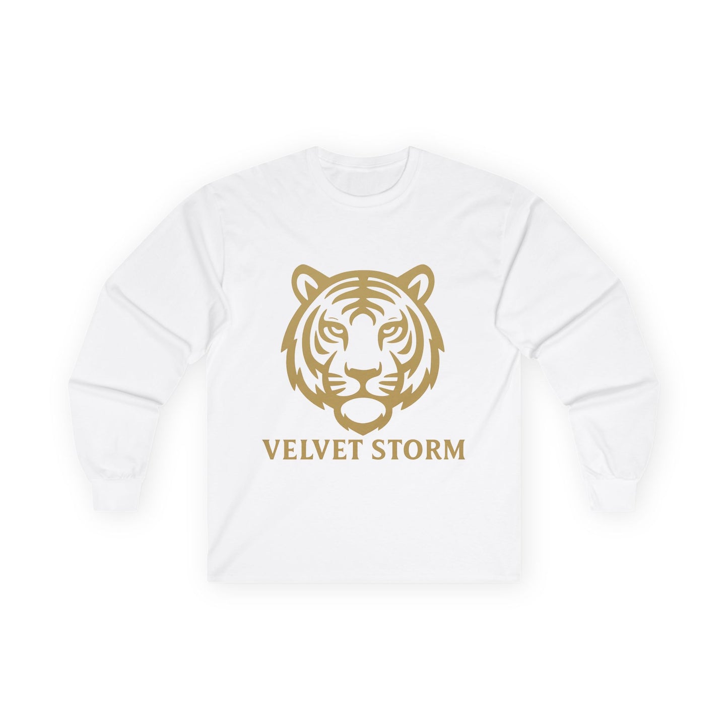 Unisex Long Sleeve Tee with Velvet Storm Tiger Design, Casual Wear, Gift for Animal Lovers, Fall Fashion, Trendy Tees