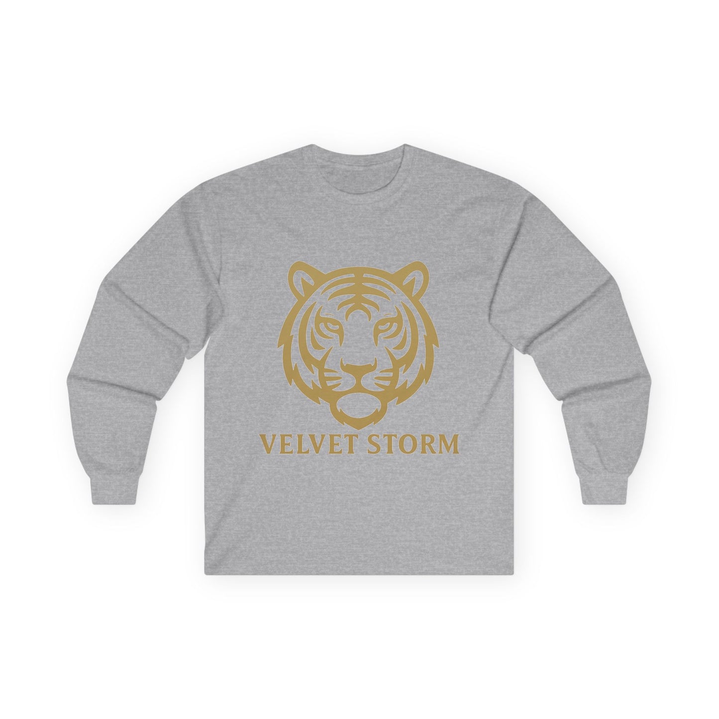 Unisex Long Sleeve Tee with Velvet Storm Tiger Design, Casual Wear, Gift for Animal Lovers, Fall Fashion, Trendy Tees